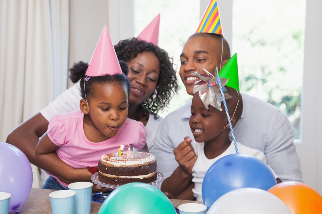 Family celebrating sensory friendly birthday together.
