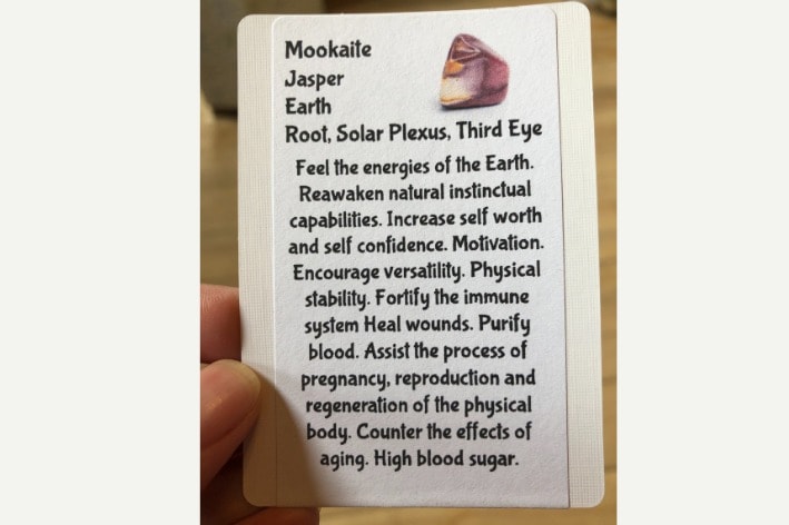 Information tag about benefits of focus stone.