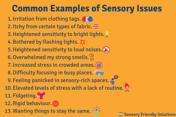 Infographic highlight common examples of sensory issues.