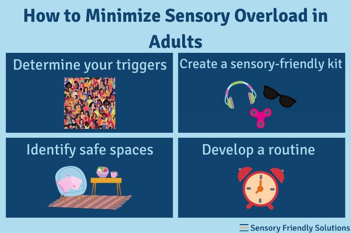 Infographic describing 4 ways to manage sensory overload in adults.