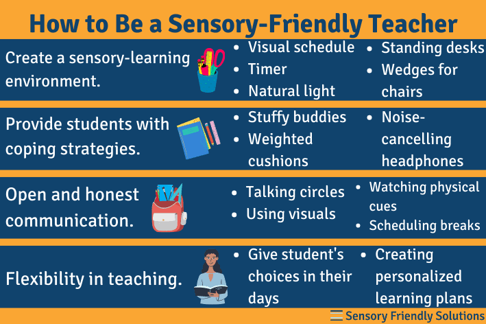 Infographic highlighting 4 ways to be a sensory-friendly teacher.
