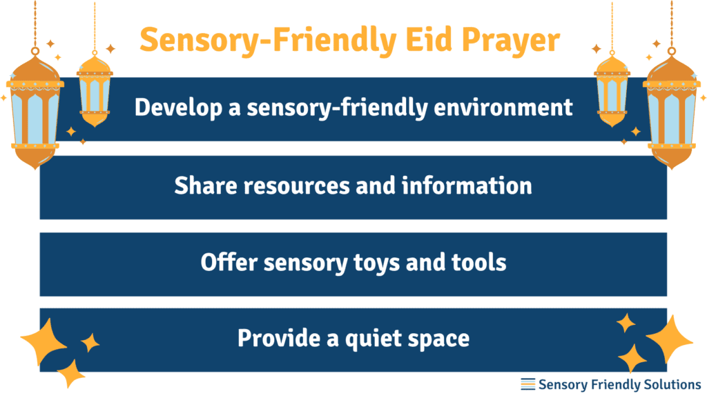 Infographic highlighting 4 ways to create a sensory-friendly Eid prayer. 