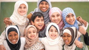 Young Muslims gathering for Taraweeh prayer