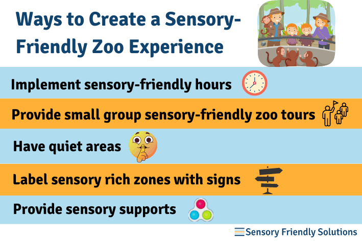 Infographic highlighting ways to make the zoo experience sensory-friendly.